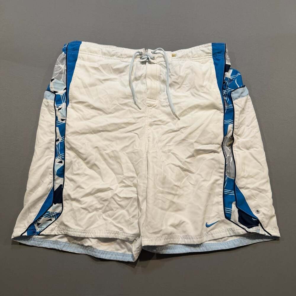 Nike Swim Trunks Size XXL White Blue Board Shorts Graphic